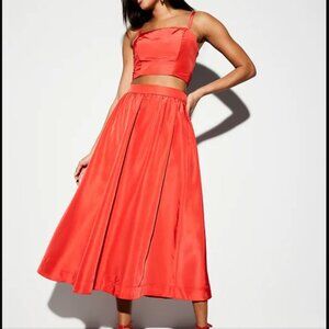 High-Waisted Taffeta Midi Skirt XS